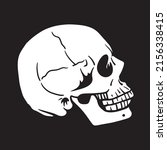 Side view of a human skull. Black and white vector illustration