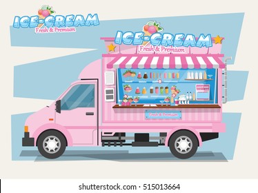 Side view of ice cream van. Design Elements.Vector Illustration