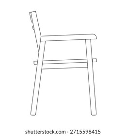 La vista lateral ilustra un sillón minimalista con un asiento definido, respaldo de apoyo y apoyabrazos integrados que se extienden hacia adelante desde la estructura posterior. Este ángulo muestra claramente la altura del asiento de la silla, el nivel del reposabrazos, las proporciones de las piernas y el ángulo ergonómico del respaldo.