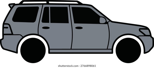 A side view illustration of a gray SUV with black wheels and windows, showcasing its design.