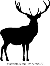 side view illustration of male deer with big antlers, silhouette

