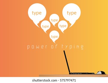a side view of internet-connected computer being send multiple chats. describe the power of typing to create love. suitable for business background and presentation.