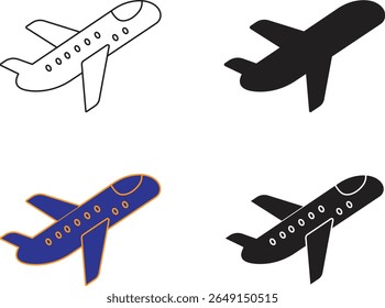 Side view jet airplane icon for airline booking, transport or vacation concept with transparent background

