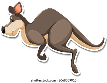 Side view of kangaroo cartoon character sticker illustration