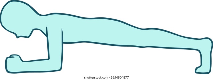 Side View Line Art Silhouette of Person Doing Plank Exercise
