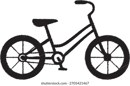 Um desenho de linha de visão lateral de uma bicicleta padrão com detalhes de assento e guiador de rodas de moldura