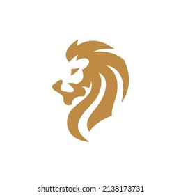 Side view of lion head with hair mane heraldry logo design. Lion head silhouette outline line art vector icon