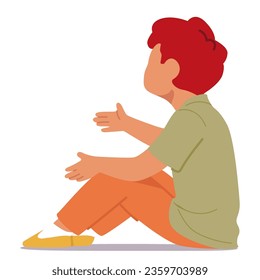 Side View Of A Little Boy Sitting On The Floor, Depicting His Profile As He Engages In An Activity Or Contemplation, Capturing A Moment Of Quiet Focus And Exploration. Cartoon Vector Illustration