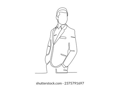 Side view of a man dressed in formal attire. Tuxedo one-line drawing