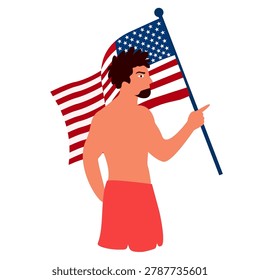 side view of man holding flag looking back