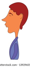 The side view of a man with a long nose dressed in purple-colored bathrobe intensely thinks about something while eyes closed  vector  color drawing or illustration