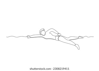 Side view of a man swimming freestyle. Swimming in beach one-line drawing