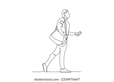 Side view of a man traveling. World tourism day one-line drawing