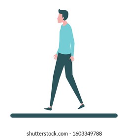 Side view of man walk cute cartoon flat isolate lifestyle vector