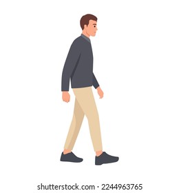 Side View of a Man Walking Forward. Flat vector illustration isolated on white background