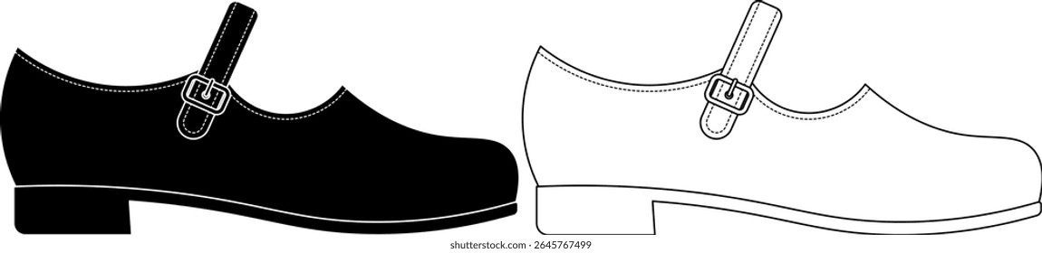 vista lateral Mary Jane sapatos ícone set