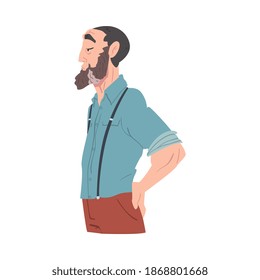 Side View of Mature Bearded Man Dressed in Casual Clothes Cartoon Style Vector Illustration