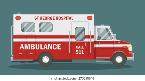 Side view of a medical vehicle. Ambulance vector illustration.