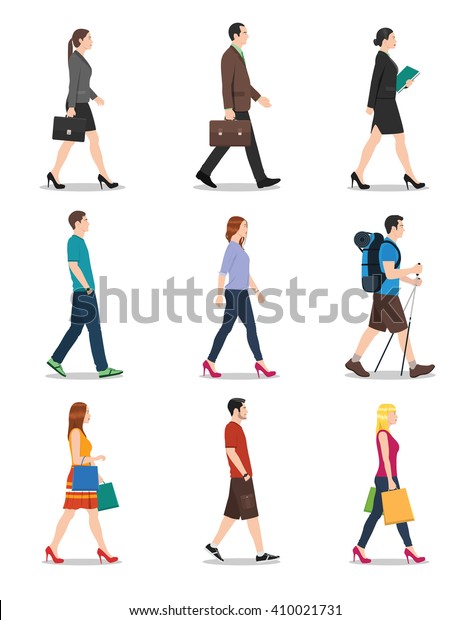 歩く男女の側面 歩く人々のイラスト のベクター画像素材 ロイヤリティフリー