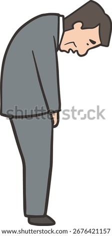 Side View of a Middle-Aged Man in a Suit Apologizing with Head Down