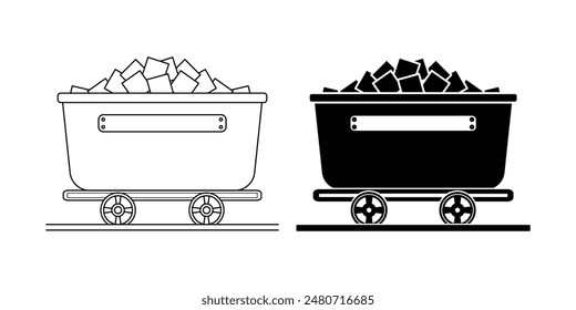 vista lateral Carrito de la mina conjunto de iconos planos aislados sobre fondo blanco