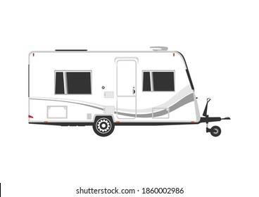 Side view of modern caravan. A simplified caravan on a white background. Flat vector.