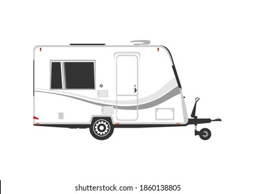 Side view of modern caravan. A simplified caravan on a white background. Flat vector.