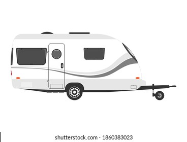 Vista lateral de la caravana moderna. Una caravana simplificada sobre un fondo blanco. Vector plano.