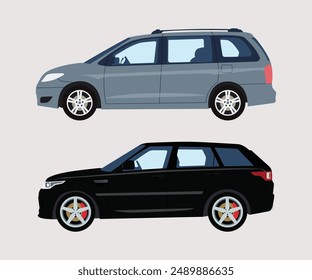 side view modern cars in white background