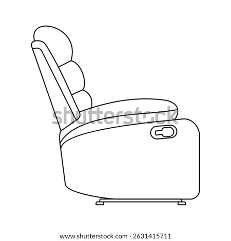 Side view of modern and luxury single seat sofa. Outline vector symbol, illustration of a furniture item
