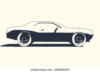 Side View of a Modern Powerful Car. Minimalist Silhouette Style. Monochrome Vector Illustration.