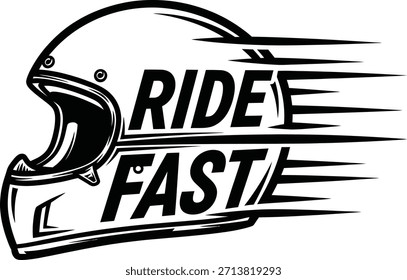 Side view motorcycle helmet vector illustration with Ride Fast text for racing and sport branding on a transparent background.
