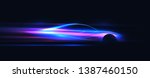 Side view neon glowing sport car silhouette. Abstract modern styled vector illustration.