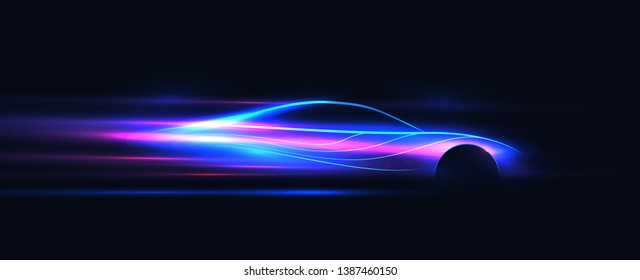 Side view neon glowing sport car silhouette. Abstract modern styled vector illustration. - Shutterstock ID 1387460150