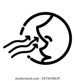 Side view nose breathe in fresh air. Human sense of smell and sniffing icon illustration outline isolated on square white background. Simple flat sign drawing with cartoon monochrome art style.