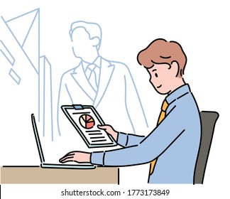 Side view of office workers working in a professional manner. hand drawn style vector design illustrations. 