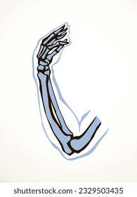 Side view old woman sick torso spine part injury carpal wrist ache hospital surgery care therap scan x ray white logo. Black drawn femal injur thumb medic xray ill elbow ulna pain exam line sketch art