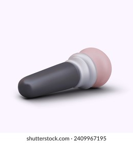Side view on realistic brush with black handle. Makeup application item. Applying foundation concept. Vector illustration in 3d style on white background