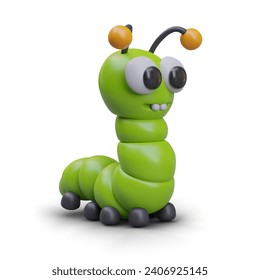 Vista lateral de un auténtico ciempiés verde. Modelo de juguete lindo. Carácter de ciempiés lindo. Un insecto verde adorable y encantador. Ilustración de diseño realista de vectores en estilo 3d