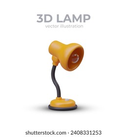 Side view on realistic lamp in yellow colors. Electrical appliance for home. Lighting fixture minimal style. Vector illustration in 3d style with place for text