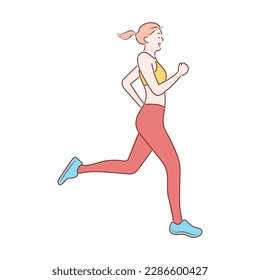 Side view on running woman isolated on background, Hand drawn style vector.