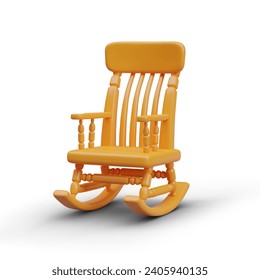 Side view on wooden rocking chair on white background. Comfortable furniture for rest at home. Vector illustration in 3d style with white background and shadow