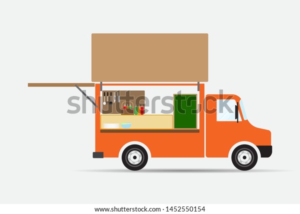 side view orange food truck, delivery truck, food\
service vector, eps 10