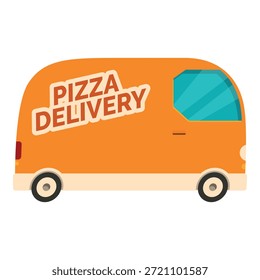 Vista lateral de una camioneta de entrega de pizza naranja que entrega comida