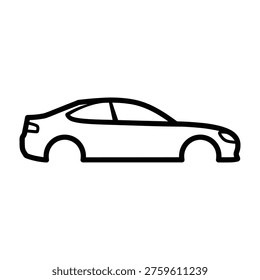 Side view outline car icon without wheels for automotive body design with line art