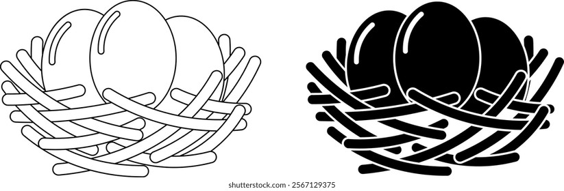 side view outline silhouette egg nest icon set