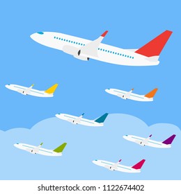 Side View Passenger Plane Colorful Vector Set