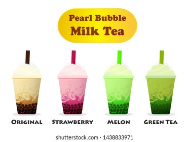 Side view, Pearl Bubble Milk Tea on white, vector