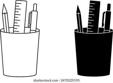 side view pencil holder icon set