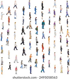 Side View People Set on White Background - Vector EPS